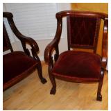 Antique Mahogany Clawfoot Parlor Set. Settee with, Matching Rocker & Chair