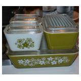 Vintage Pyrex Compatibles Crazy Daisy/Green White Refrigerator dishes 