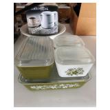 Vintage Pyrex Compatibles Crazy Daisy/Green White Refrigerator dishesVint