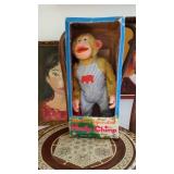 old wind-up Monkey toy in box