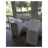 plastic bins and file cabinets