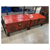 ANTIQUE CHINESE RED LACQUER PIGSKIN CHESTS
