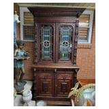 ANTIQUE GERMAN HUNT CABINET STAINED GLASS