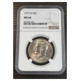 1973 D Half Dollar Coin in Graded Holder