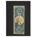 Blue and Tan 50 Cent Postage Stamp