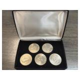 Set of Five Metal Coins in Display Box