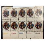 Sheet of Christmas Themed Postage Stamps