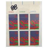 Sheet of Six Colorful Postage Stamps