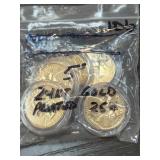 Five Gold-Tone Coins in Plastic Bag