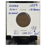 1959 Korea 10 Hwan Coin in Holder