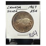 1967 Canada 25 Cent Coin