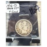 1916-D Barber Quarter Coin in Holder