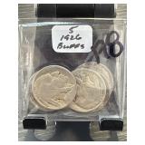 Five Buffalo Nickels in Plastic Bag