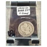 Barber Quarter Coin in Protective Sleeve