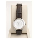 Silver-Tone Wristwatch with Brown Leather Band