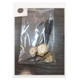 Bagged Gold-Tone Pocket Watch and Accessories