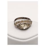 Silver-Tone Filigree Ring with Clear Stone