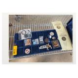 Assorted Collectible Pins and Medallions in Tray