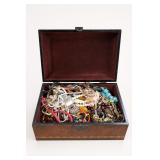 Wooden Box Filled with Costume Jewelry