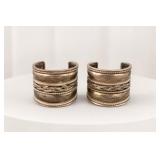 Pair of Wide Silver-Tone Cuff Bracelets