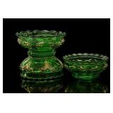 Green Glass Decorative Bowl and Stand