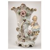 Porcelain Vase with Flowers and Girl Figurine