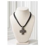 Black Cord Necklace with Silver-Tone Cross Pendant