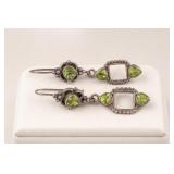 Silver-Tone Drop Earrings with Green Stones
