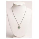 Silver-Tone Necklace with Green Stone Pendant