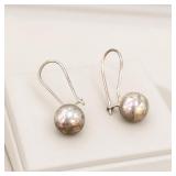 Silver-Tone Drop Earrings with Round Beads