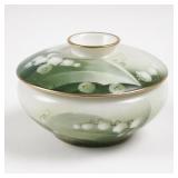 Green and White Lidded Ceramic Bowl