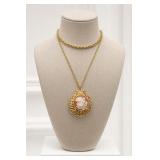 Gold-Tone Cameo Pendant Necklace and Chain Necklace