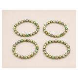 Four Green and Gold-Tone Beaded Bracelets