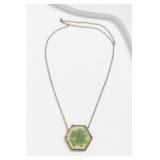 Hexagonal Pendant Necklace with Green Design