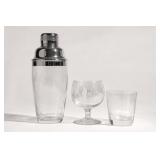Glass Cocktail Shaker and Two Glasses