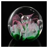 Glass Paperweight with Pink and Green Floral Design