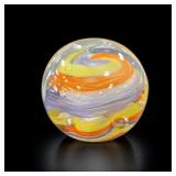 Swirled Glass Marble with Yellow and Orange