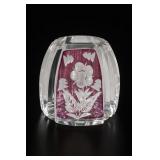 Clear and Purple Floral Cut Glass Paperweight