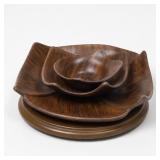 Stacked Brown Wooden Serving Bowls and Tray