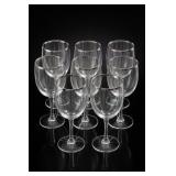 Set of Nine Clear Glass Wine Glasses