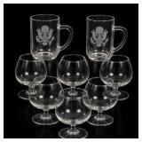 Etched Glass Mugs and Brandy Snifters Group