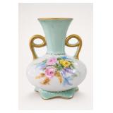 Hand-Painted Floral Ceramic Vase with Gold-Tone Handles