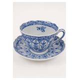 Blue and White Porcelain Teacup and Saucer