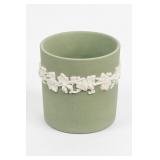 Green Ceramic Vase with White Relief Design