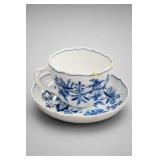 Blue and White Floral Teacup and Saucer