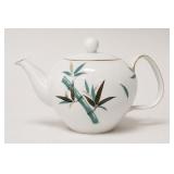 White Ceramic Teapot With Bamboo Design