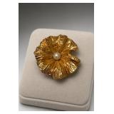 Gold-Tone Flower Brooch With Faux Pearl Center