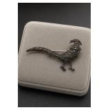 Metal Bird Brooch With Clear Stones