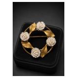Gold-Tone and White Floral Brooch