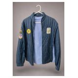 Blue Quilted Jacket With Patches
